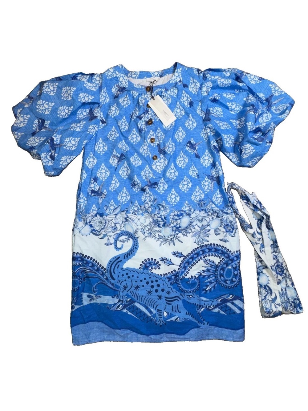 New with tags A Loves A Marigold Bird Print Mini Dress 100% Cotton S MSRP $139.